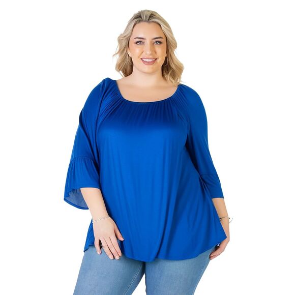 24seven Comfort Apparel Royal Blue Bell Sleeve Loose Fit Tunic Top, NWT! Size 3X - Picture 2 of 7